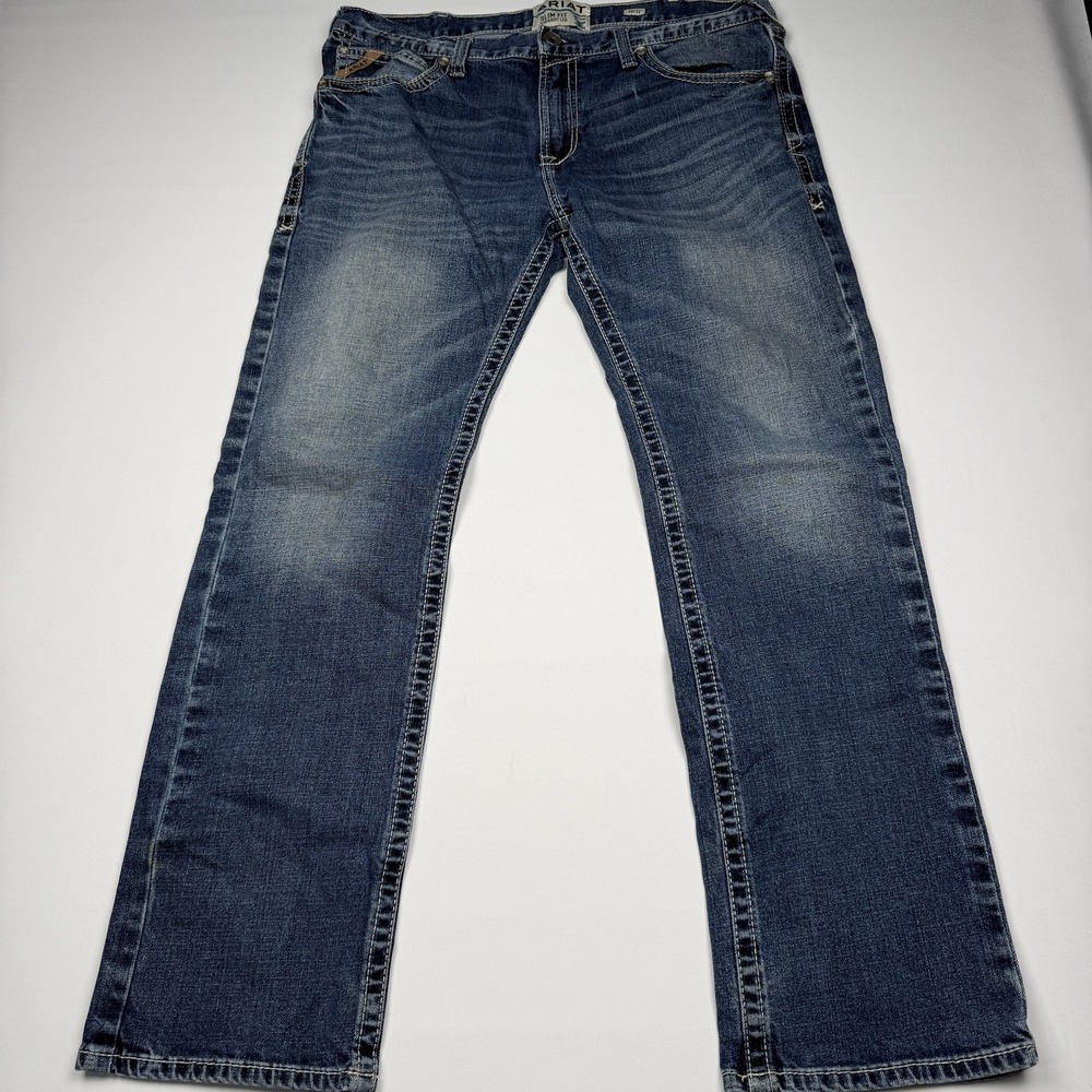 Ariat M7 Jeans Mens 38x32 Blue Medium Wash Slim Straight Leg Stretch Denim